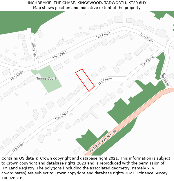 INCHBRAKIE, THE CHASE, KINGSWOOD, TADWORTH, KT20 6HY: Location map and indicative extent of plot