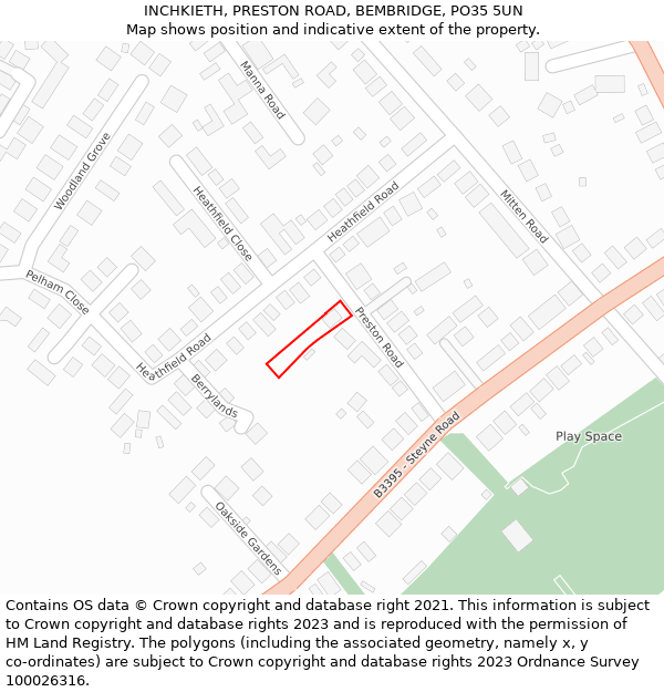 INCHKIETH, PRESTON ROAD, BEMBRIDGE, PO35 5UN: Location map and indicative extent of plot