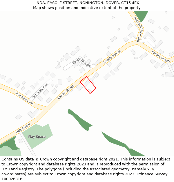 INDA, EASOLE STREET, NONINGTON, DOVER, CT15 4EX: Location map and indicative extent of plot