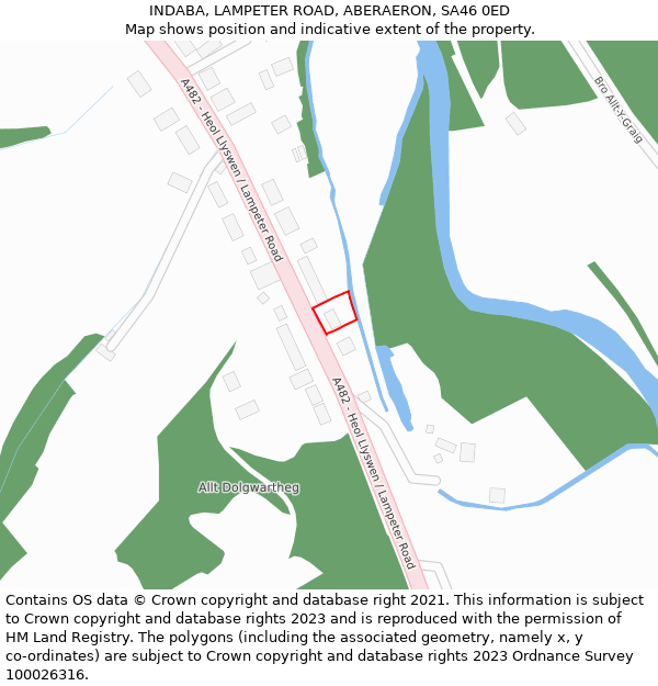 INDABA, LAMPETER ROAD, ABERAERON, SA46 0ED: Location map and indicative extent of plot