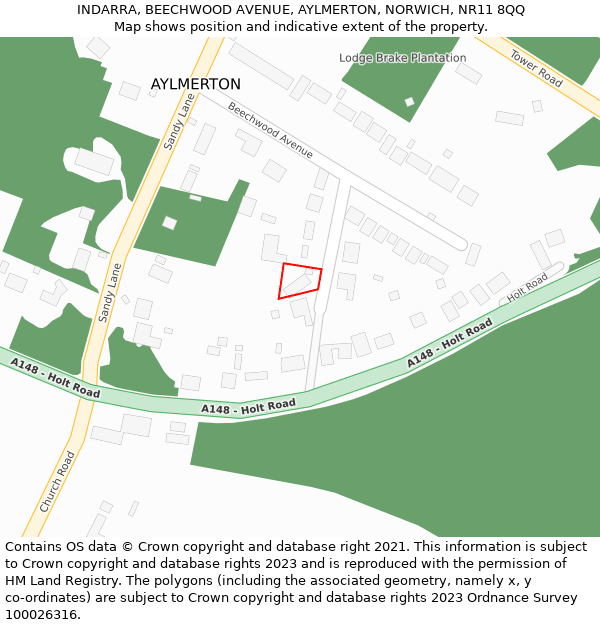 INDARRA, BEECHWOOD AVENUE, AYLMERTON, NORWICH, NR11 8QQ: Location map and indicative extent of plot