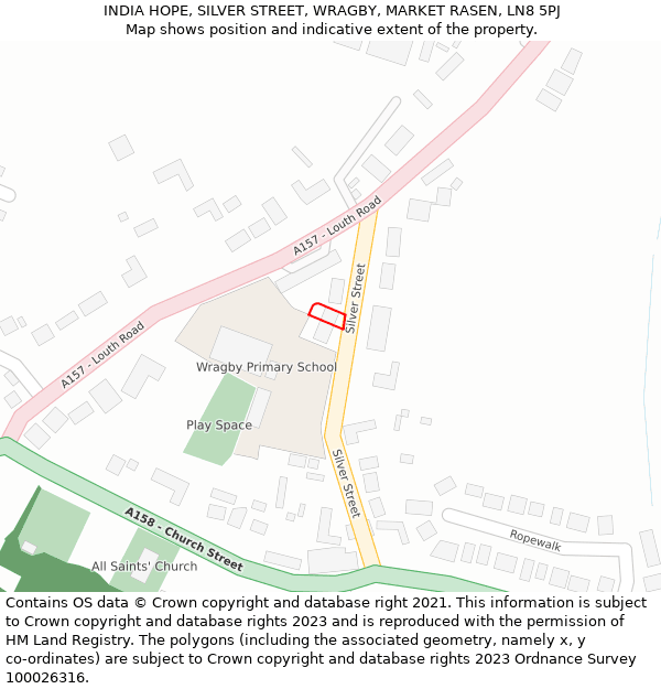 INDIA HOPE, SILVER STREET, WRAGBY, MARKET RASEN, LN8 5PJ: Location map and indicative extent of plot