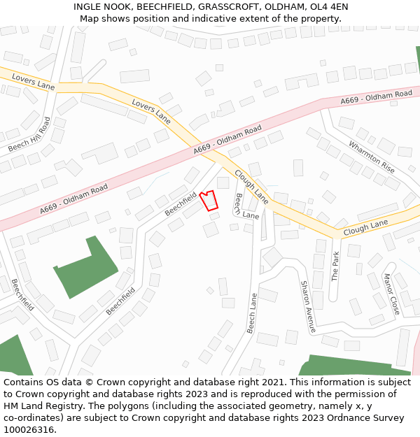 INGLE NOOK, BEECHFIELD, GRASSCROFT, OLDHAM, OL4 4EN: Location map and indicative extent of plot