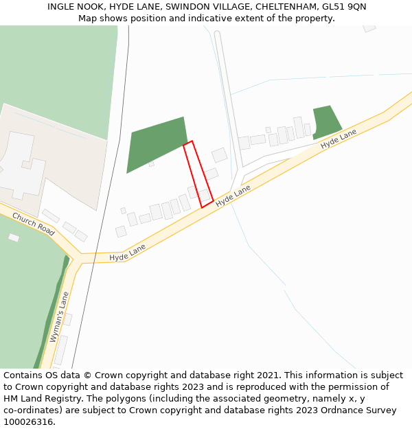 INGLE NOOK, HYDE LANE, SWINDON VILLAGE, CHELTENHAM, GL51 9QN: Location map and indicative extent of plot