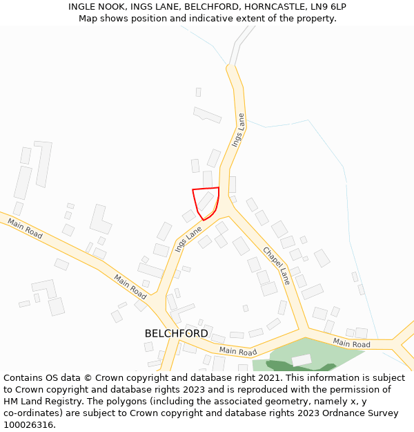 INGLE NOOK, INGS LANE, BELCHFORD, HORNCASTLE, LN9 6LP: Location map and indicative extent of plot