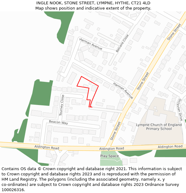 INGLE NOOK, STONE STREET, LYMPNE, HYTHE, CT21 4LD: Location map and indicative extent of plot