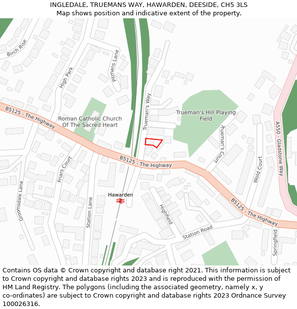 INGLEDALE, TRUEMANS WAY, HAWARDEN, DEESIDE, CH5 3LS: Location map and indicative extent of plot