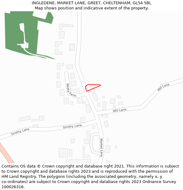 INGLEDENE, MARKET LANE, GREET, CHELTENHAM, GL54 5BL: Location map and indicative extent of plot