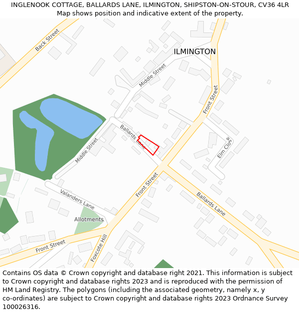 INGLENOOK COTTAGE, BALLARDS LANE, ILMINGTON, SHIPSTON-ON-STOUR, CV36 4LR: Location map and indicative extent of plot