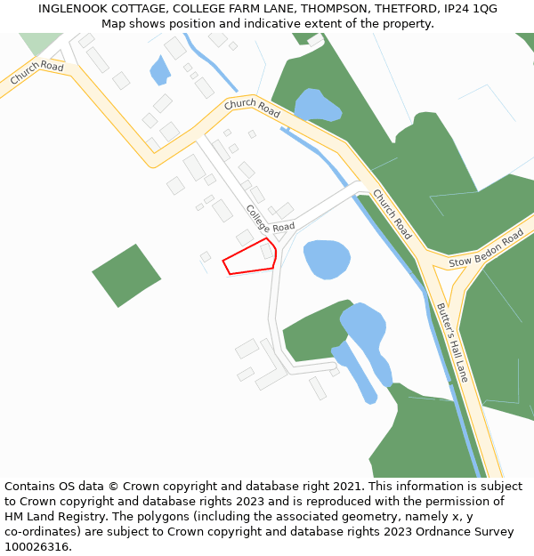 INGLENOOK COTTAGE, COLLEGE FARM LANE, THOMPSON, THETFORD, IP24 1QG: Location map and indicative extent of plot