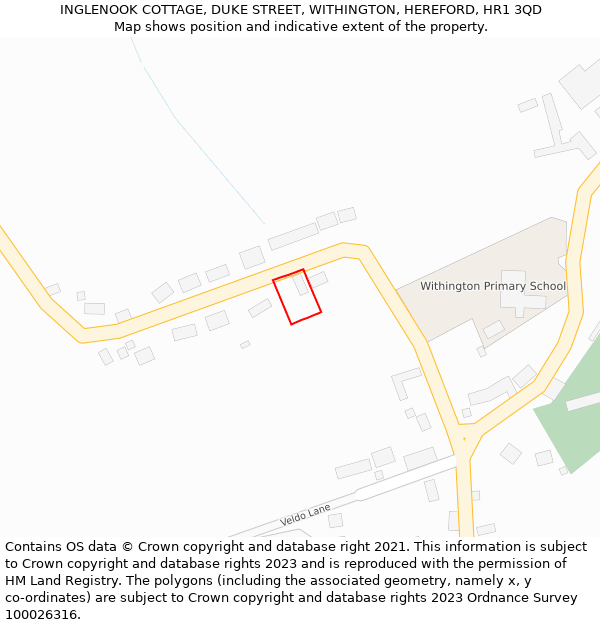 INGLENOOK COTTAGE, DUKE STREET, WITHINGTON, HEREFORD, HR1 3QD: Location map and indicative extent of plot