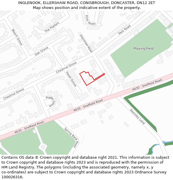 INGLENOOK, ELLERSHAW ROAD, CONISBROUGH, DONCASTER, DN12 2ET: Location map and indicative extent of plot
