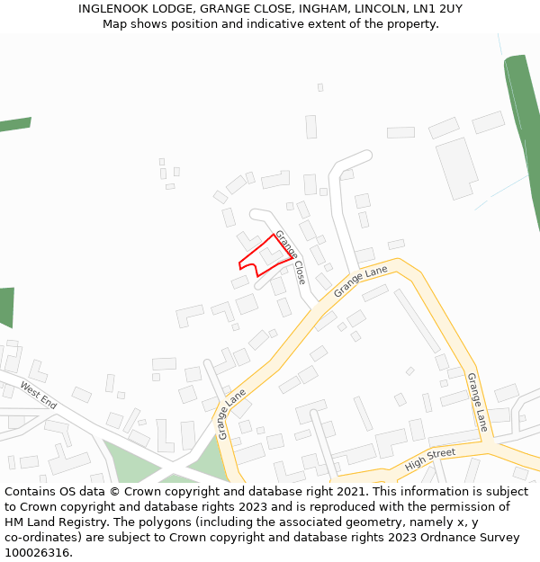 INGLENOOK LODGE, GRANGE CLOSE, INGHAM, LINCOLN, LN1 2UY: Location map and indicative extent of plot