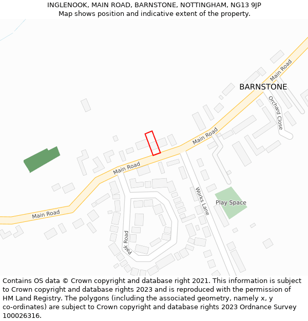 INGLENOOK, MAIN ROAD, BARNSTONE, NOTTINGHAM, NG13 9JP: Location map and indicative extent of plot