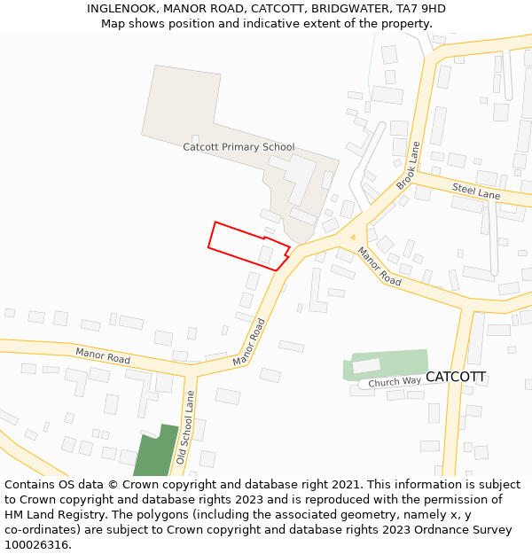 INGLENOOK, MANOR ROAD, CATCOTT, BRIDGWATER, TA7 9HD: Location map and indicative extent of plot