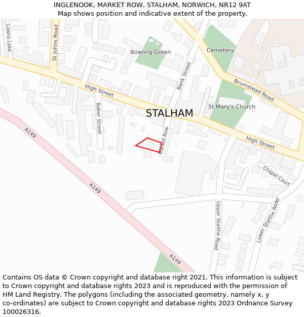 INGLENOOK, MARKET ROW, STALHAM, NORWICH, NR12 9AT: Location map and indicative extent of plot