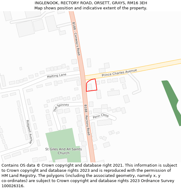 INGLENOOK, RECTORY ROAD, ORSETT, GRAYS, RM16 3EH: Location map and indicative extent of plot