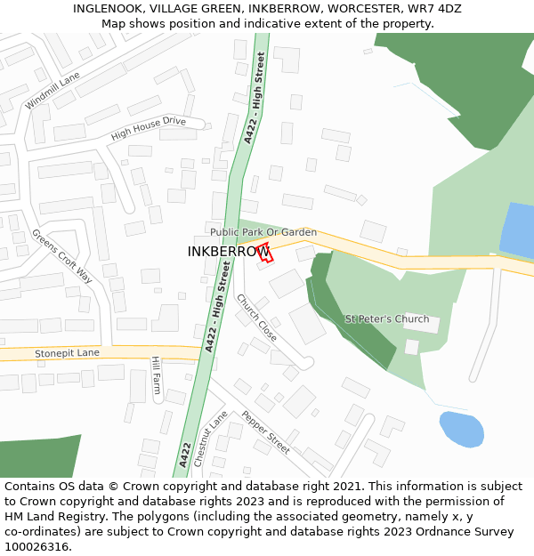 INGLENOOK, VILLAGE GREEN, INKBERROW, WORCESTER, WR7 4DZ: Location map and indicative extent of plot