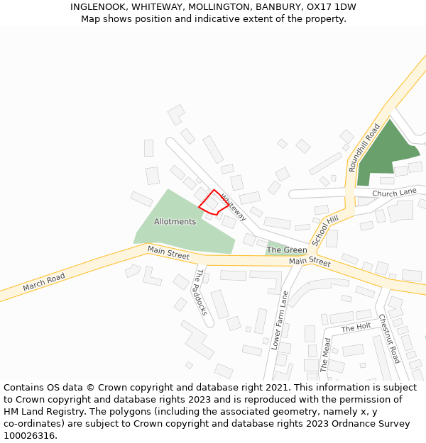 INGLENOOK, WHITEWAY, MOLLINGTON, BANBURY, OX17 1DW: Location map and indicative extent of plot