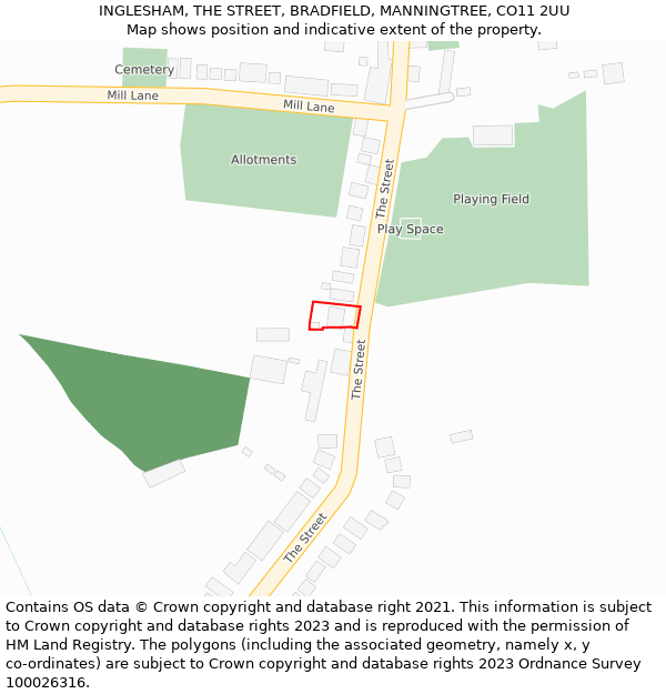 INGLESHAM, THE STREET, BRADFIELD, MANNINGTREE, CO11 2UU: Location map and indicative extent of plot