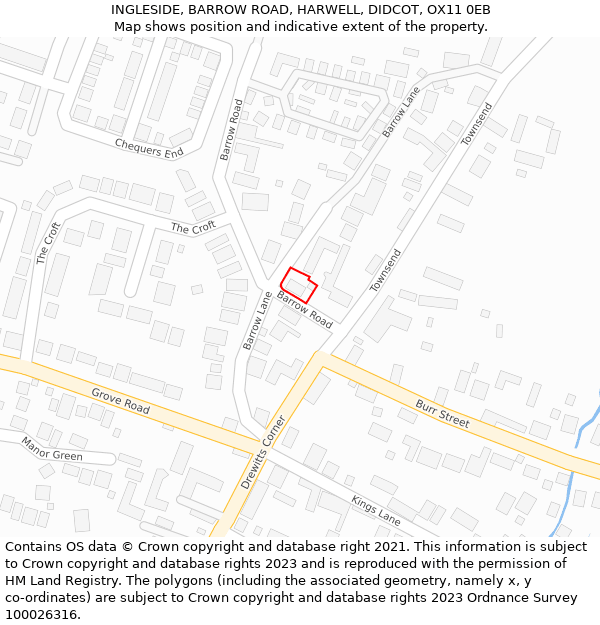 INGLESIDE, BARROW ROAD, HARWELL, DIDCOT, OX11 0EB: Location map and indicative extent of plot