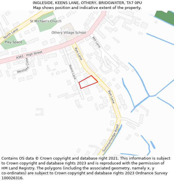 INGLESIDE, KEENS LANE, OTHERY, BRIDGWATER, TA7 0PU: Location map and indicative extent of plot