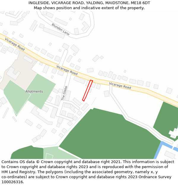 INGLESIDE, VICARAGE ROAD, YALDING, MAIDSTONE, ME18 6DT: Location map and indicative extent of plot