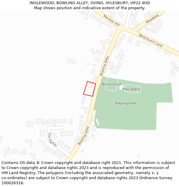 INGLEWOOD, BOWLING ALLEY, OVING, AYLESBURY, HP22 4HD: Location map and indicative extent of plot