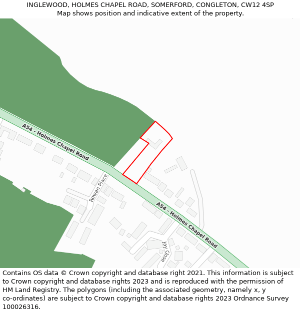 INGLEWOOD, HOLMES CHAPEL ROAD, SOMERFORD, CONGLETON, CW12 4SP: Location map and indicative extent of plot