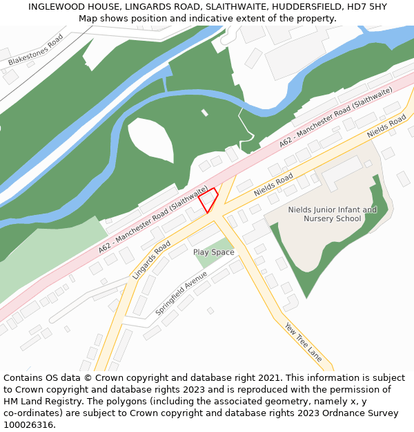 INGLEWOOD HOUSE, LINGARDS ROAD, SLAITHWAITE, HUDDERSFIELD, HD7 5HY: Location map and indicative extent of plot