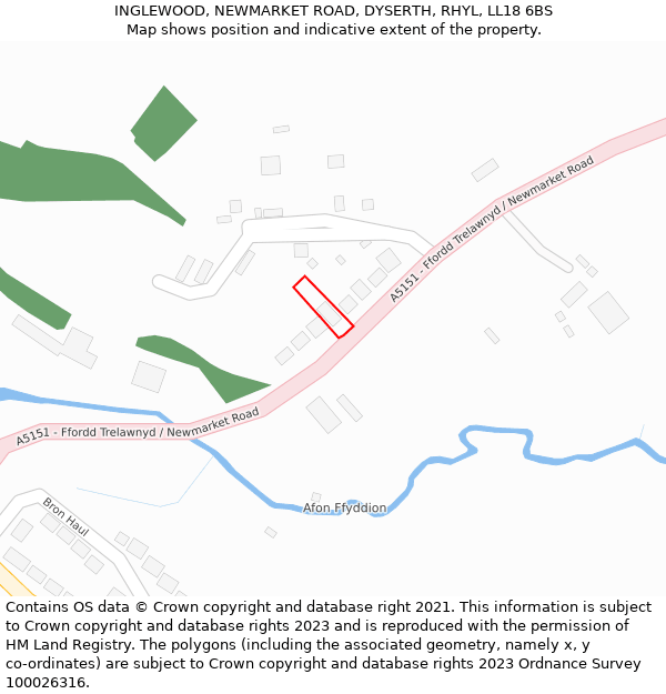 INGLEWOOD, NEWMARKET ROAD, DYSERTH, RHYL, LL18 6BS: Location map and indicative extent of plot