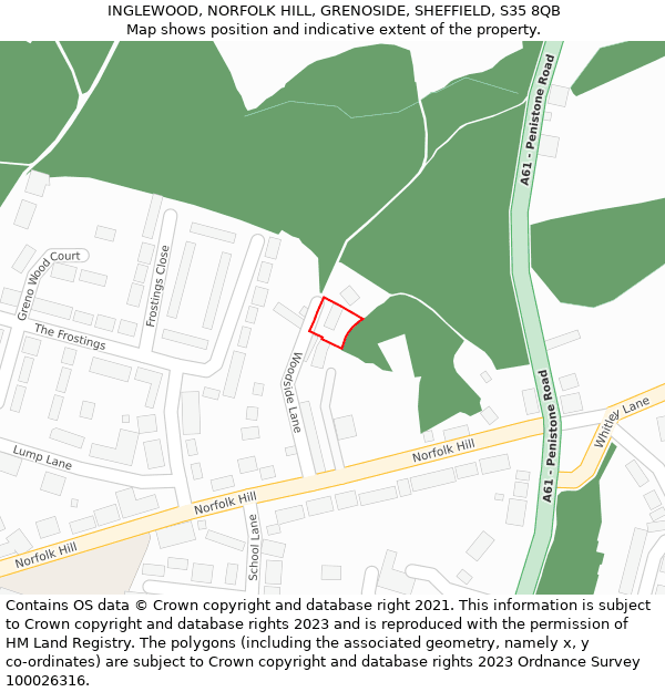 INGLEWOOD, NORFOLK HILL, GRENOSIDE, SHEFFIELD, S35 8QB: Location map and indicative extent of plot