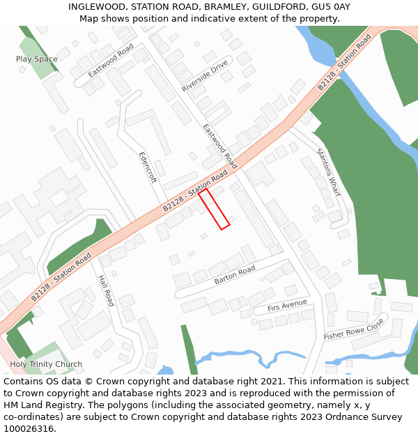 INGLEWOOD, STATION ROAD, BRAMLEY, GUILDFORD, GU5 0AY: Location map and indicative extent of plot