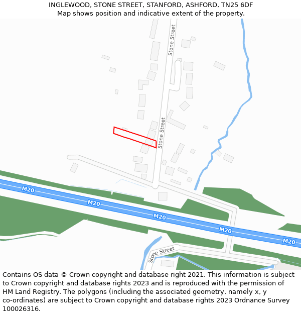 INGLEWOOD, STONE STREET, STANFORD, ASHFORD, TN25 6DF: Location map and indicative extent of plot