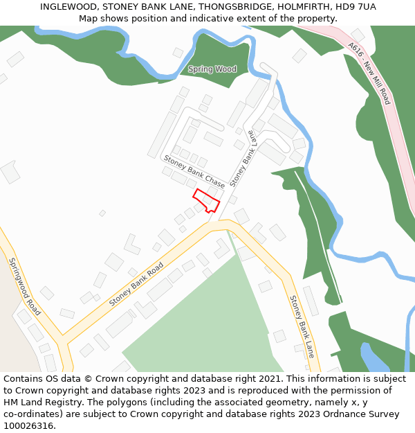 INGLEWOOD, STONEY BANK LANE, THONGSBRIDGE, HOLMFIRTH, HD9 7UA: Location map and indicative extent of plot