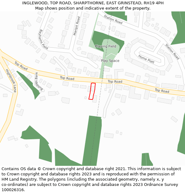 INGLEWOOD, TOP ROAD, SHARPTHORNE, EAST GRINSTEAD, RH19 4PH: Location map and indicative extent of plot