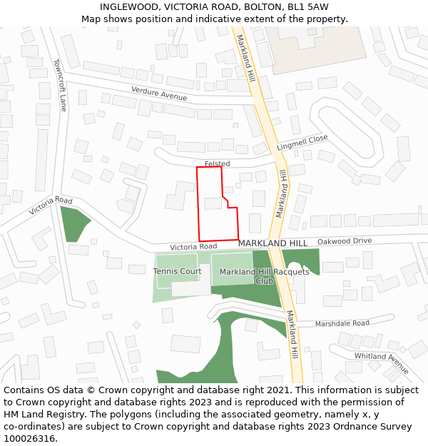 INGLEWOOD, VICTORIA ROAD, BOLTON, BL1 5AW: Location map and indicative extent of plot