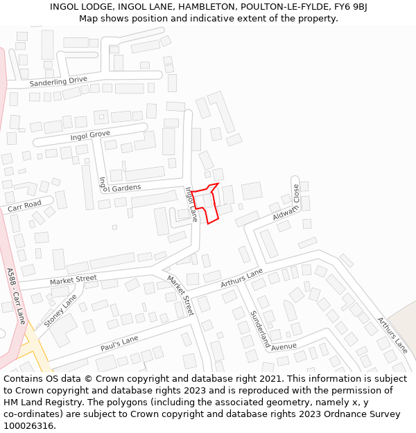 INGOL LODGE, INGOL LANE, HAMBLETON, POULTON-LE-FYLDE, FY6 9BJ: Location map and indicative extent of plot