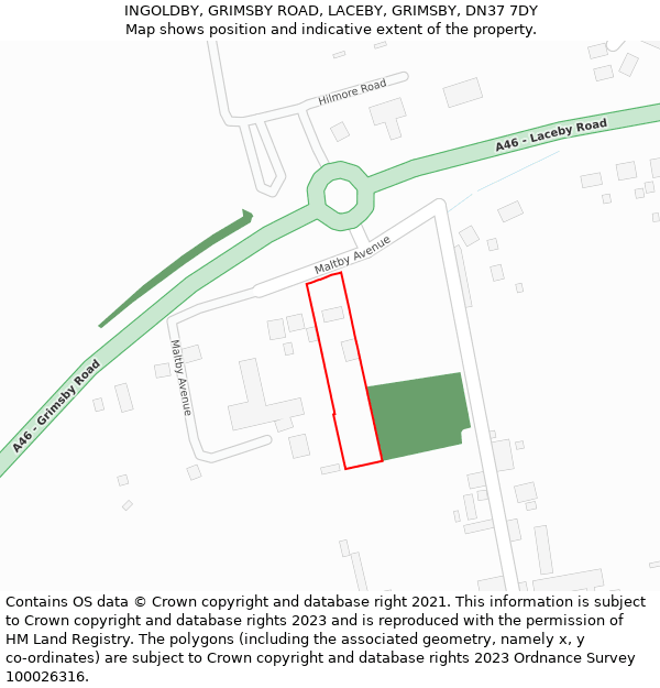 INGOLDBY, GRIMSBY ROAD, LACEBY, GRIMSBY, DN37 7DY: Location map and indicative extent of plot