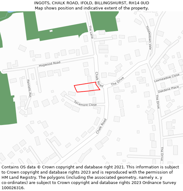 INGOTS, CHALK ROAD, IFOLD, BILLINGSHURST, RH14 0UD: Location map and indicative extent of plot