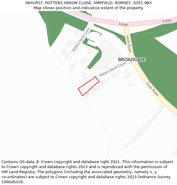 INHURST, POTTERS HERON CLOSE, AMPFIELD, ROMSEY, SO51 9BX: Location map and indicative extent of plot