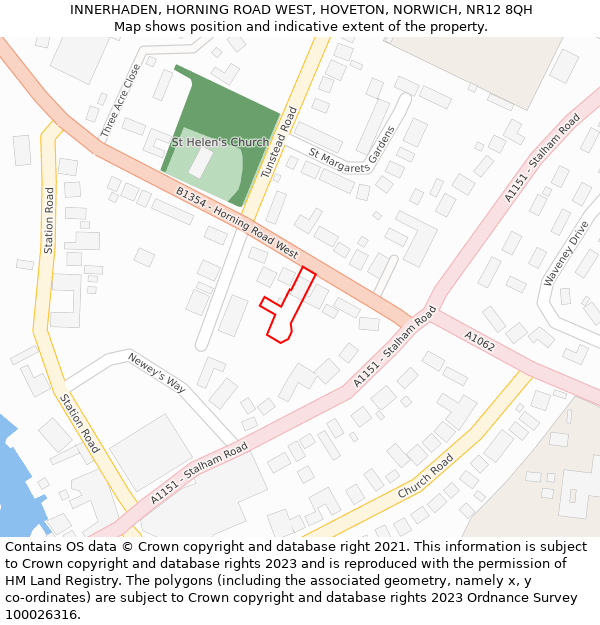 INNERHADEN, HORNING ROAD WEST, HOVETON, NORWICH, NR12 8QH: Location map and indicative extent of plot