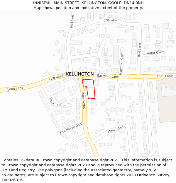 INNISFAIL, MAIN STREET, KELLINGTON, GOOLE, DN14 0NH: Location map and indicative extent of plot