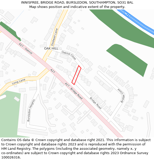 INNISFREE, BRIDGE ROAD, BURSLEDON, SOUTHAMPTON, SO31 8AL: Location map and indicative extent of plot