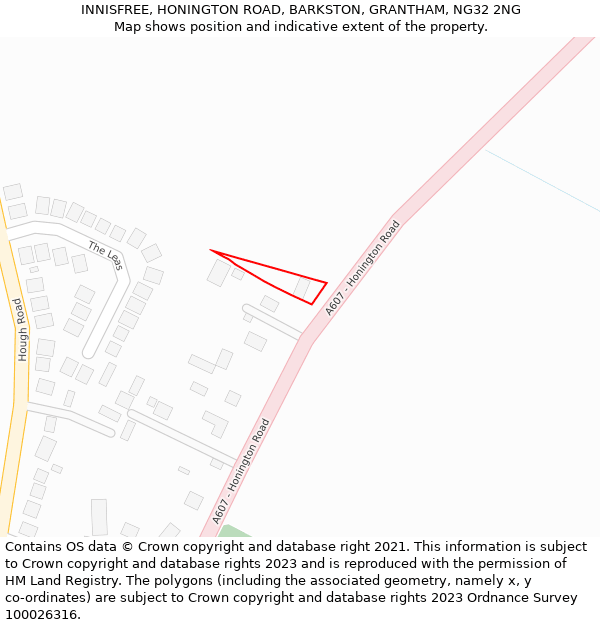 INNISFREE, HONINGTON ROAD, BARKSTON, GRANTHAM, NG32 2NG: Location map and indicative extent of plot