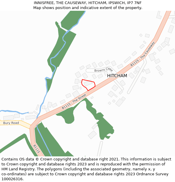 INNISFREE, THE CAUSEWAY, HITCHAM, IPSWICH, IP7 7NF: Location map and indicative extent of plot