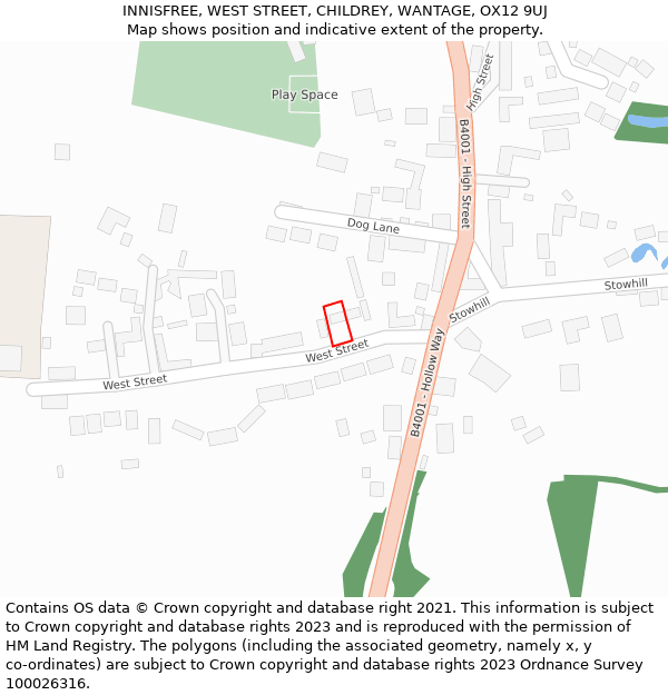 INNISFREE, WEST STREET, CHILDREY, WANTAGE, OX12 9UJ: Location map and indicative extent of plot