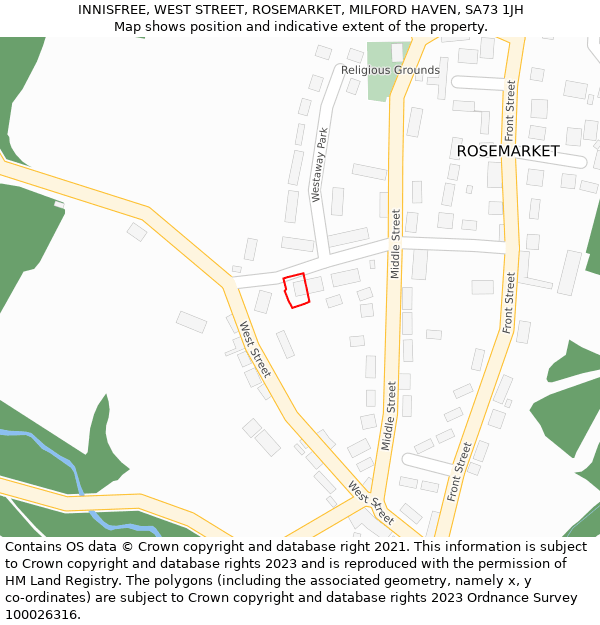 INNISFREE, WEST STREET, ROSEMARKET, MILFORD HAVEN, SA73 1JH: Location map and indicative extent of plot