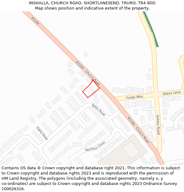 INSHALLA, CHURCH ROAD, SHORTLANESEND, TRURO, TR4 9DD: Location map and indicative extent of plot