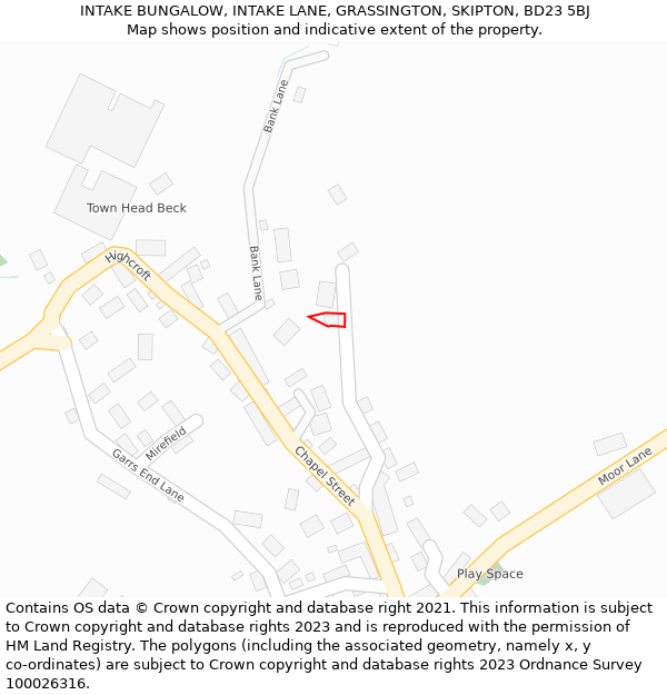 INTAKE BUNGALOW, INTAKE LANE, GRASSINGTON, SKIPTON, BD23 5BJ: Location map and indicative extent of plot